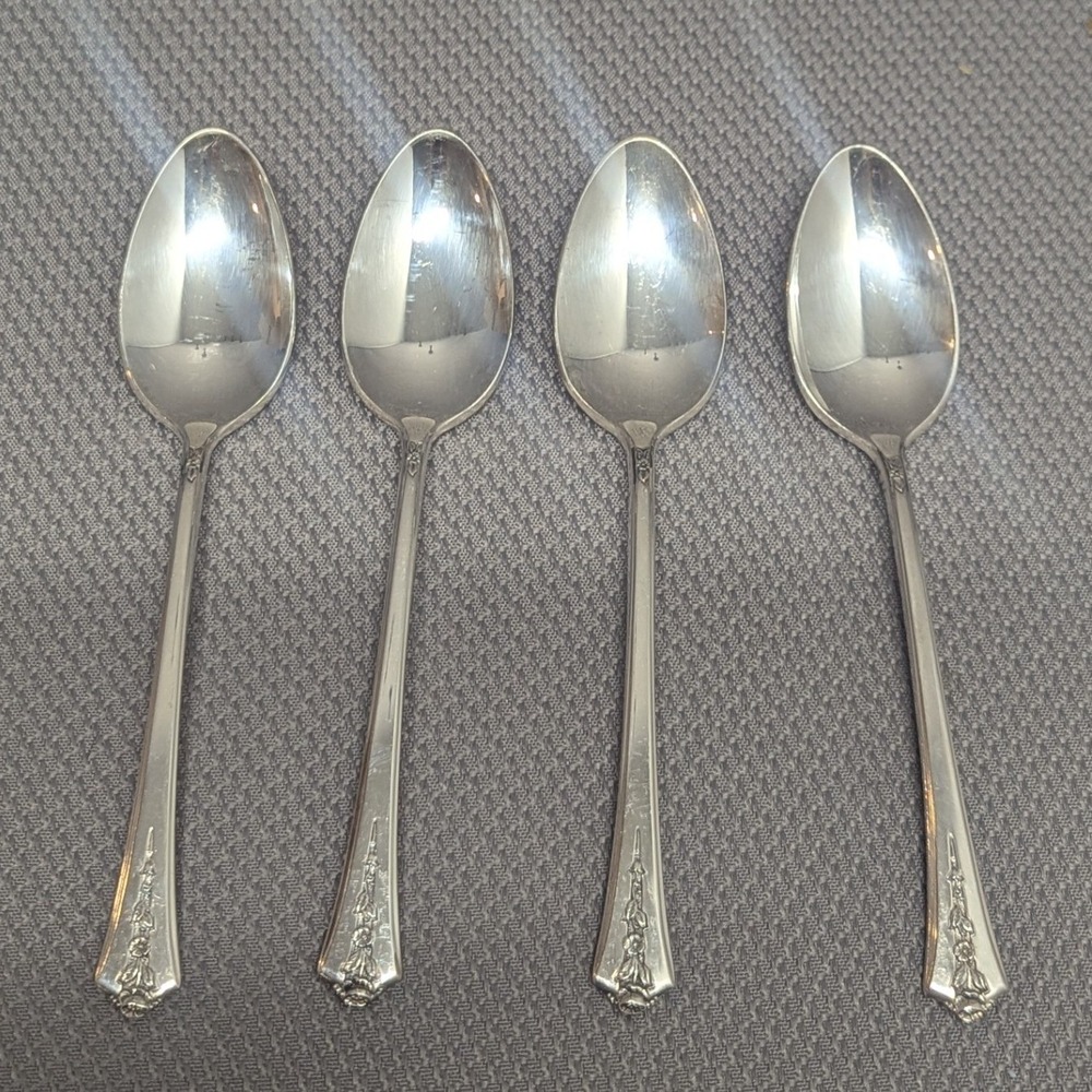 Vintage Holmes & Edwards Spring Garden Silverplate Teaspoons Set of 4 Floral